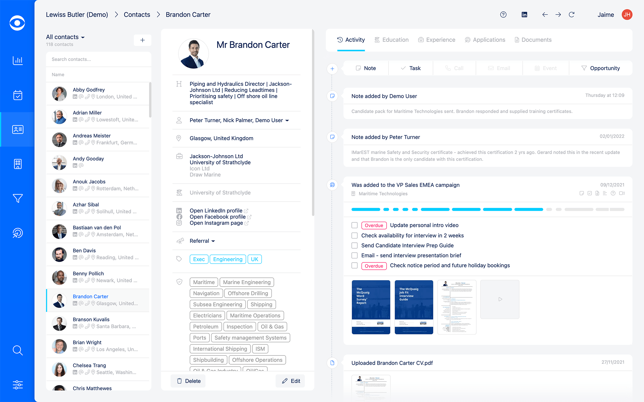 Contacts management in Hire Insight