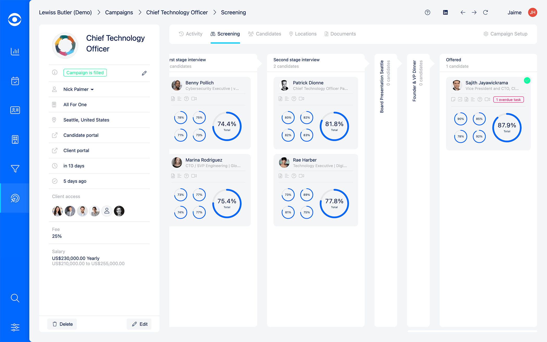 Candidate screening in Hire Insight