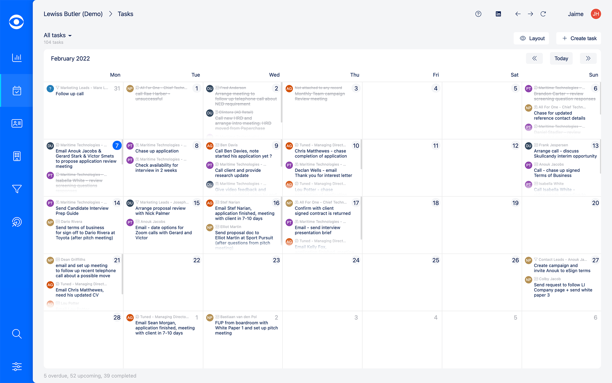 Task management in Hire Insight
